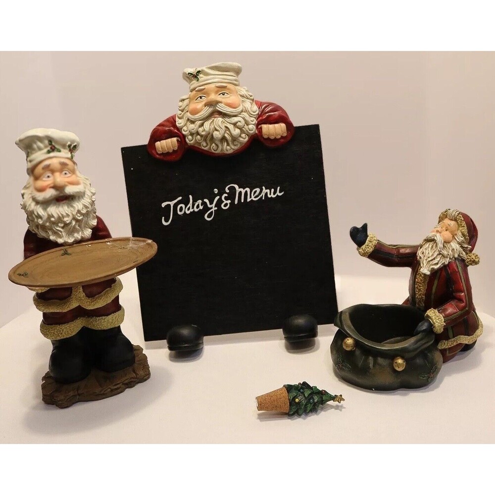 International Bazaar Holiday Christmas Santa Wine Set 4 Piece Holder Stopper WB